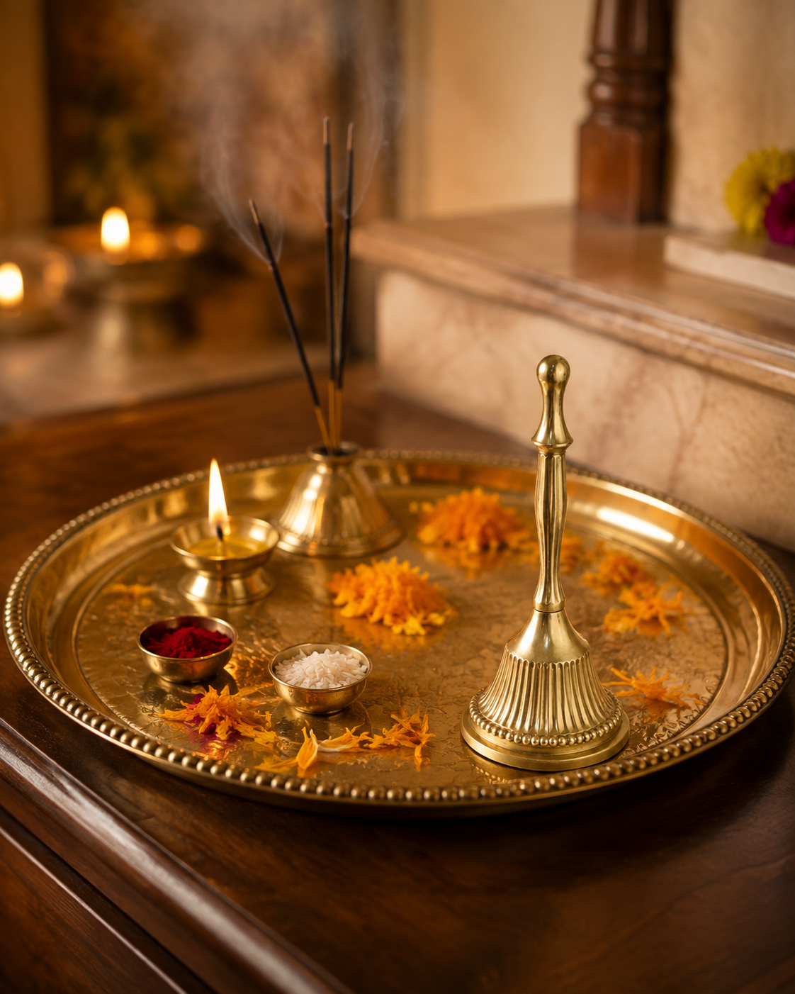 Brass Pooja Hand Bell (Ghanti) – Fluted Handle