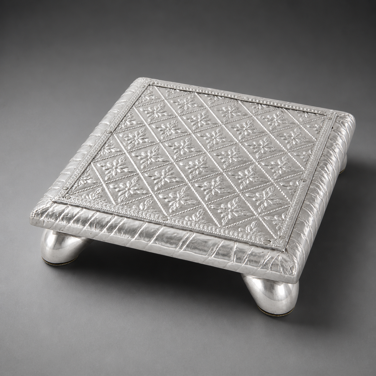 Silver-Foil Wooden Chowki – 4x4 inch