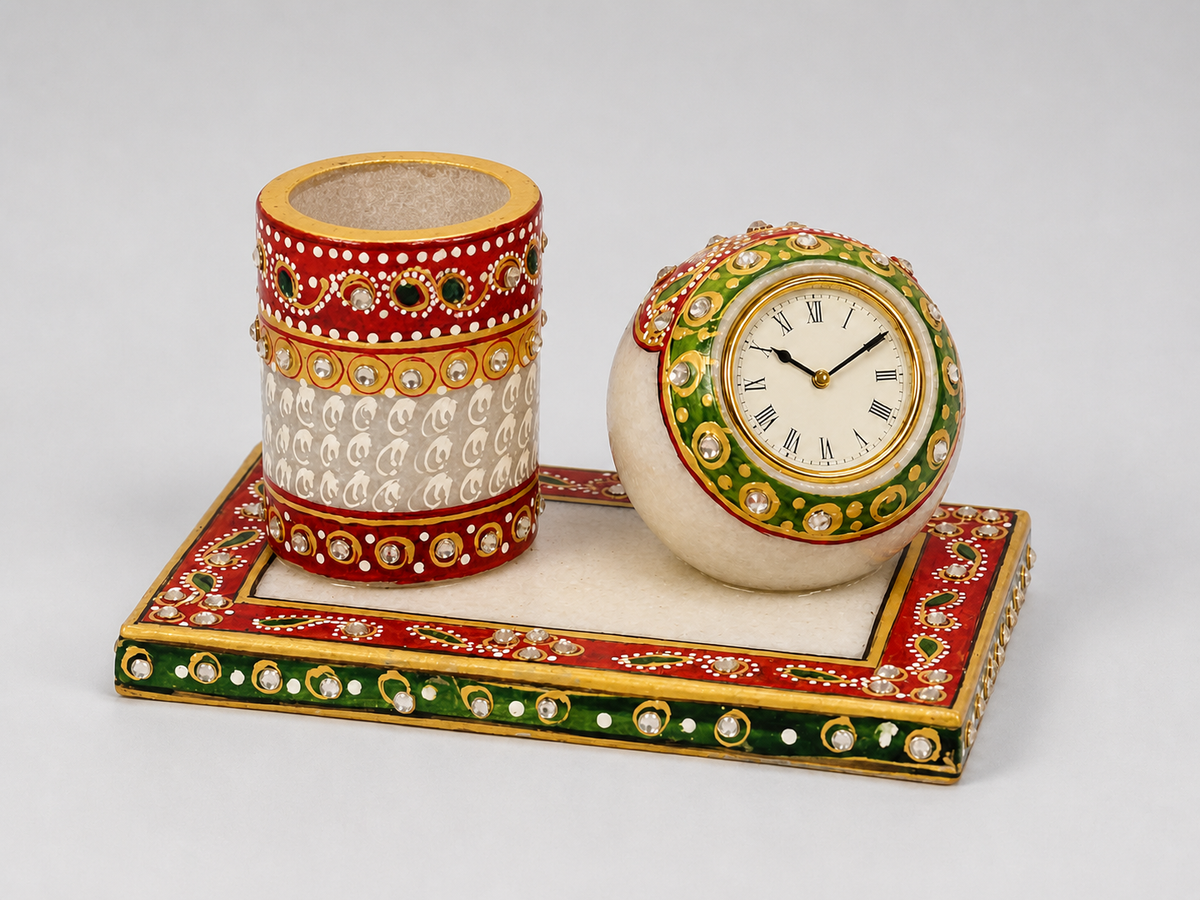 Marble Pen Stand with Clock