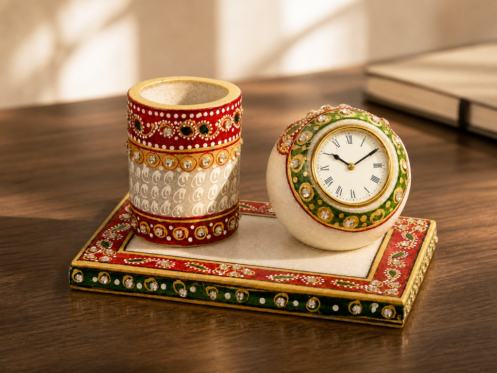 Marble Pen Stand with Clock