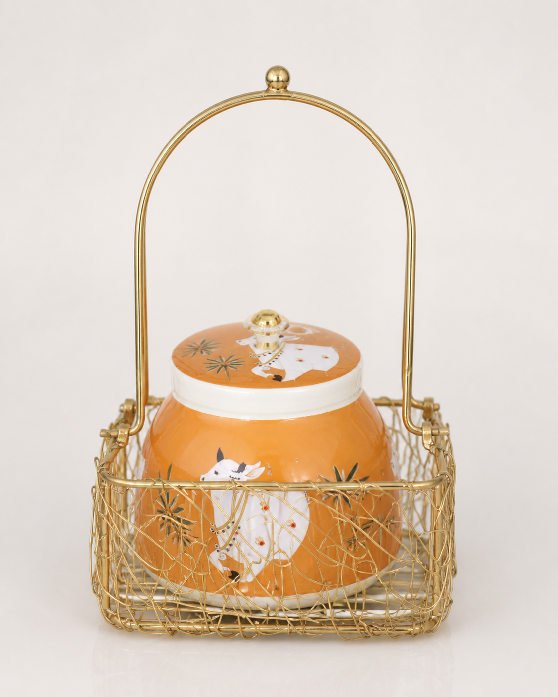 Iron Jali Basket with Meenakari Bowl