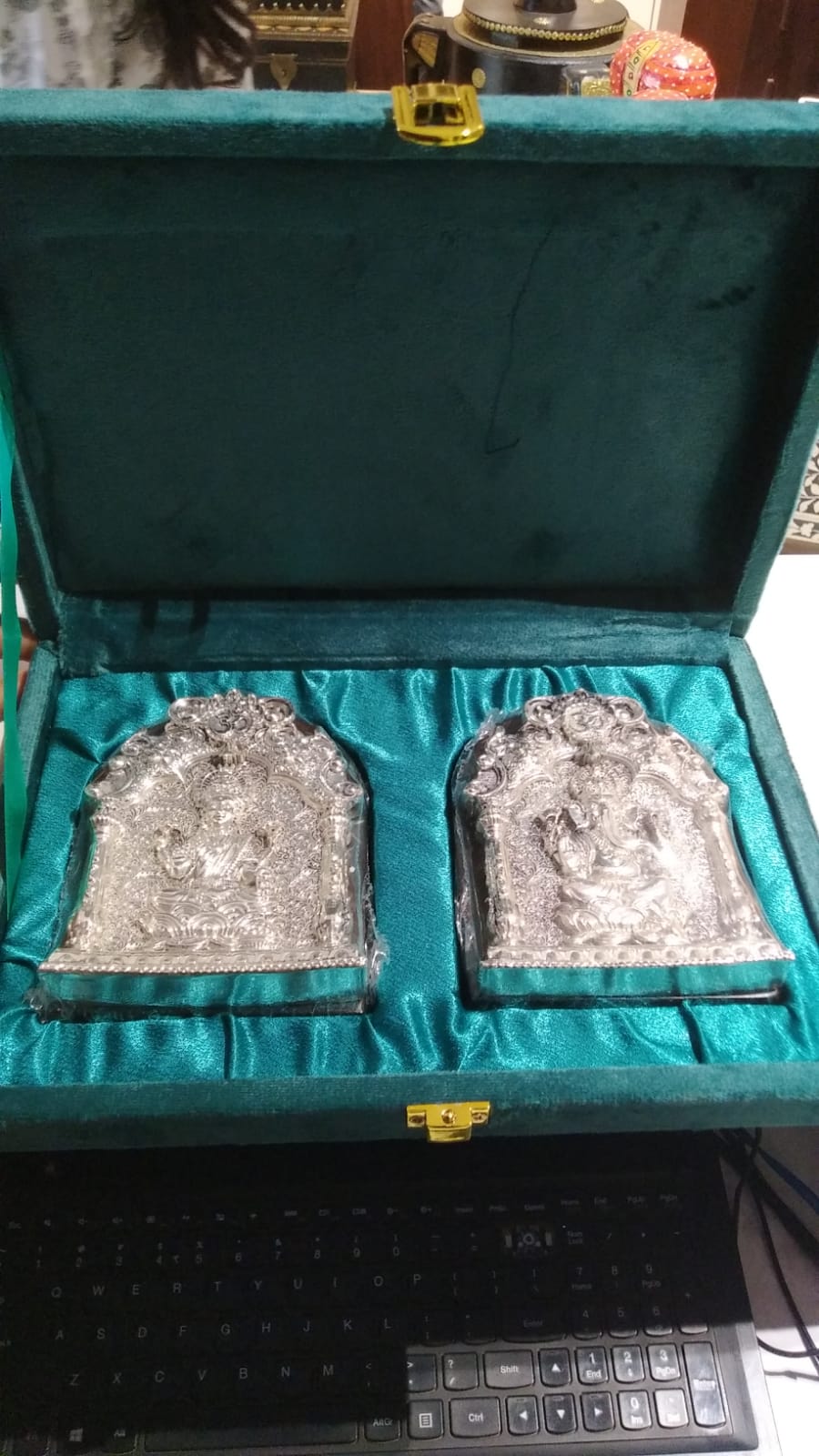 Laxmi Ganesh Hanging Plaques – Silver Finish, Boxed