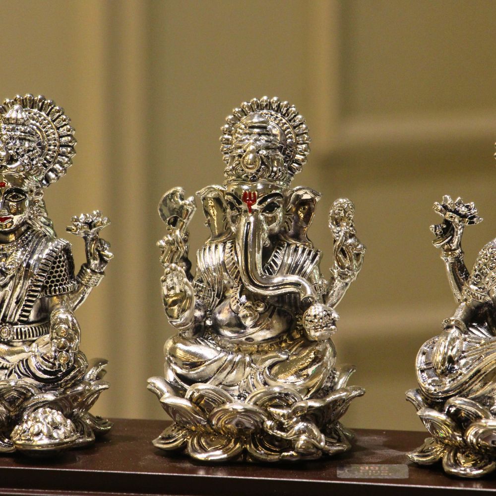 Laxmi Ganesh Saraswati Idol Set – Silver Finish, Boxed — view 6