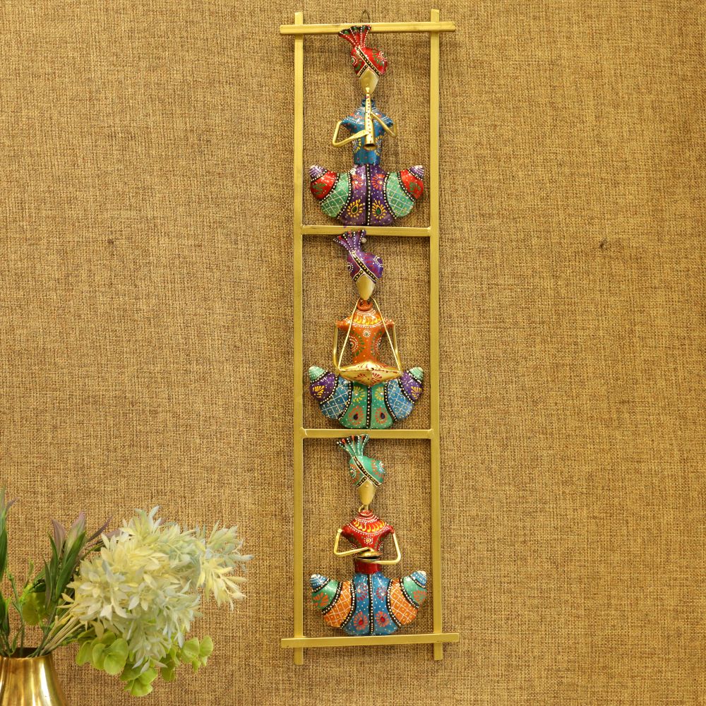 Musicians Ladder Wall Panel — Antique gold ladder frame with painted figures
