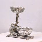 Elephant Twin Bowl Stand – Silver Finish — Antique silver tone