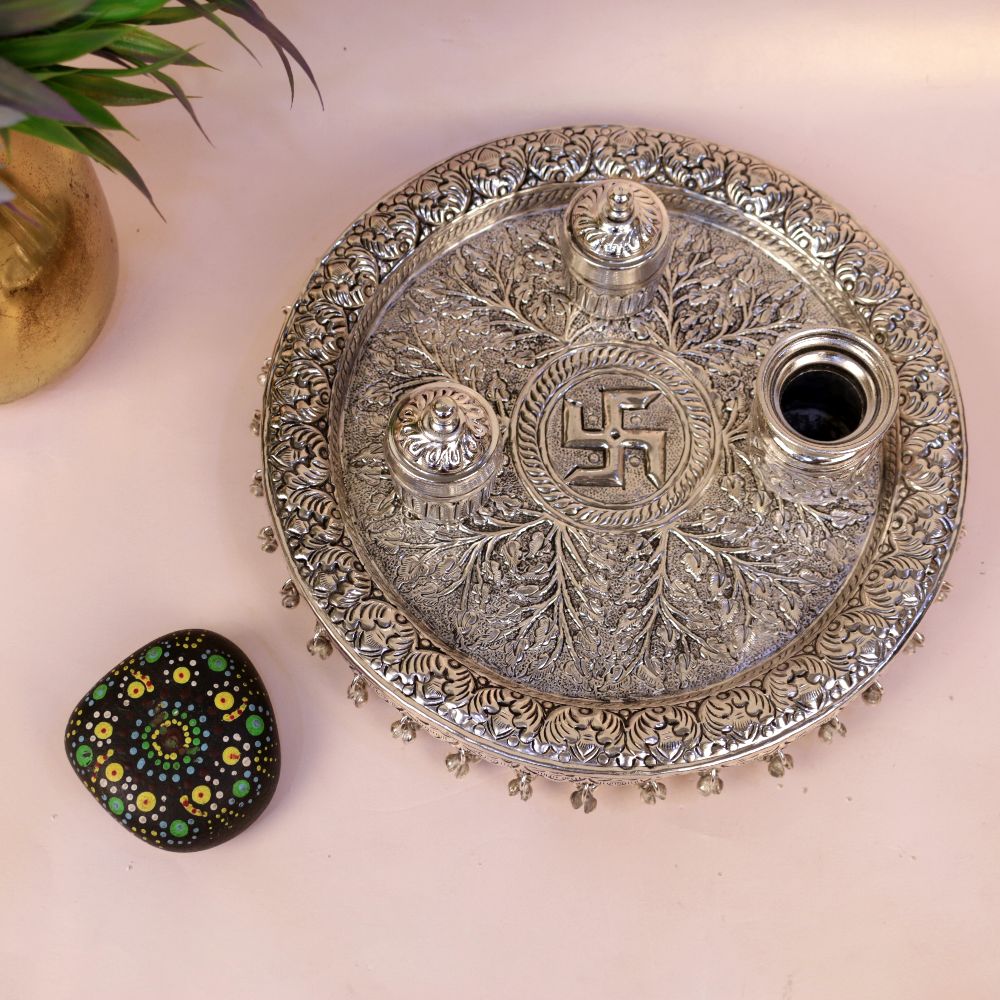 German Silver Pooja Plate — German silver with a bright polished finish