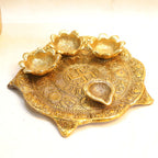 Golden Pooja Thali with Fitted Diyas — view 4