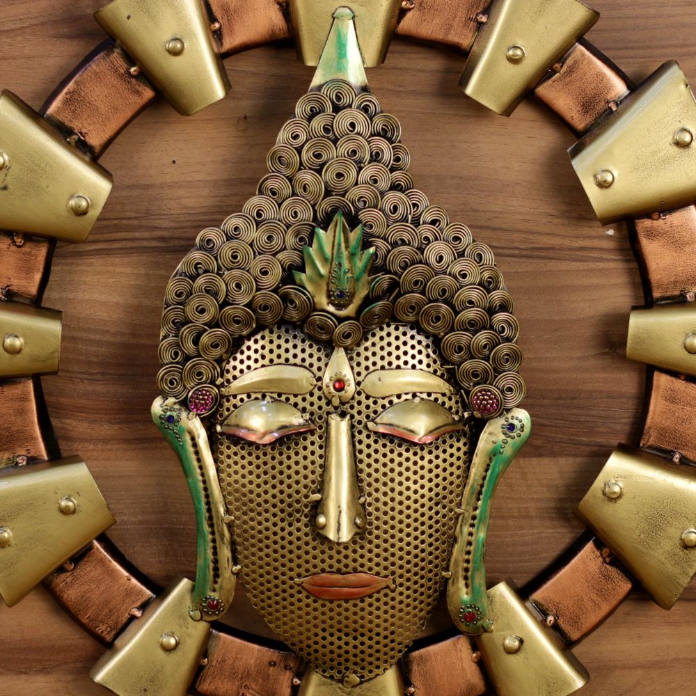 Buddha Face Wall Ring with Metal Tiles — view 2