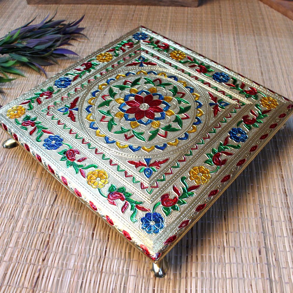 Meenakari-Painted Chowki – 12x12 inch