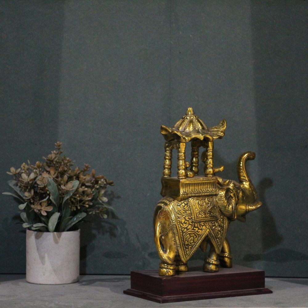 Ambabari Elephant on Wooden Base – Gold Finish — view 8