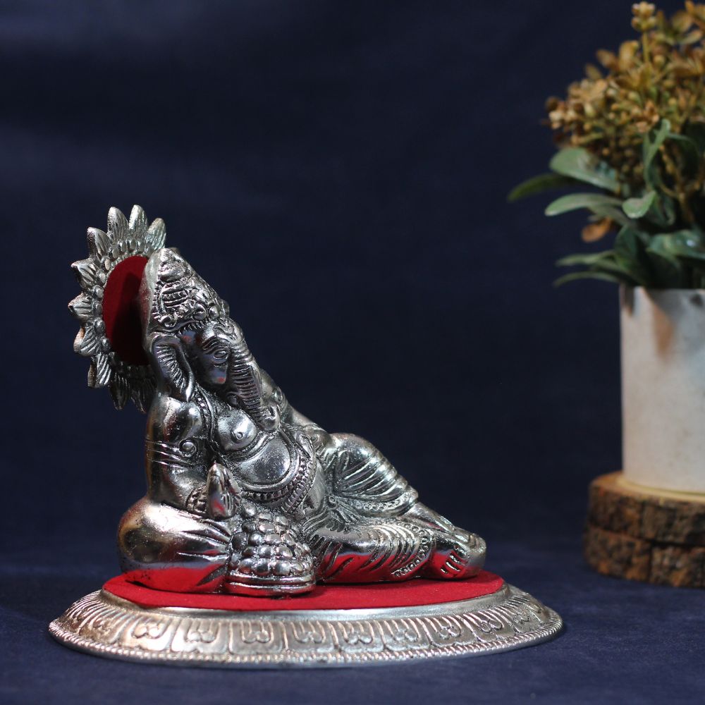 Reclining Ganesha Idol – Silver Finish — view 4