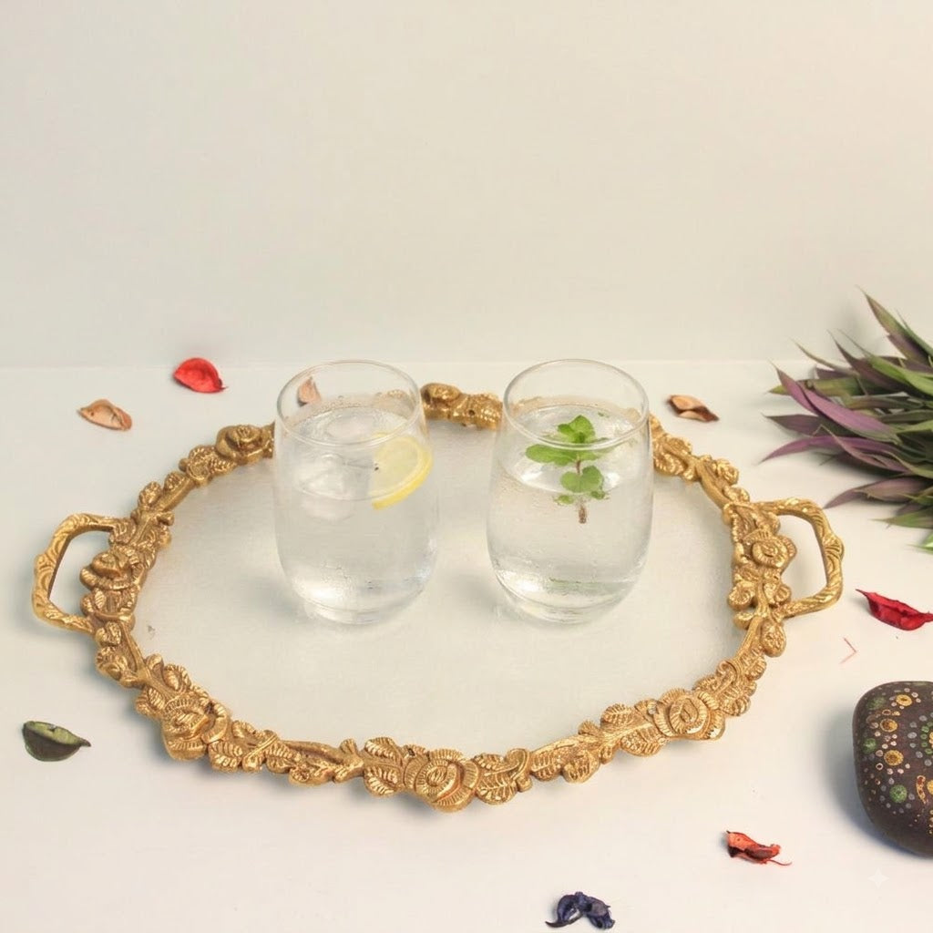 Oval Openwork Serving Tray – Gold Finish, 10.5 inch