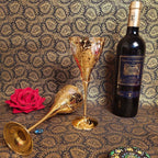 Pakhija Golden Wine Glass – Set of 2 — Antique gold with engraved detailing