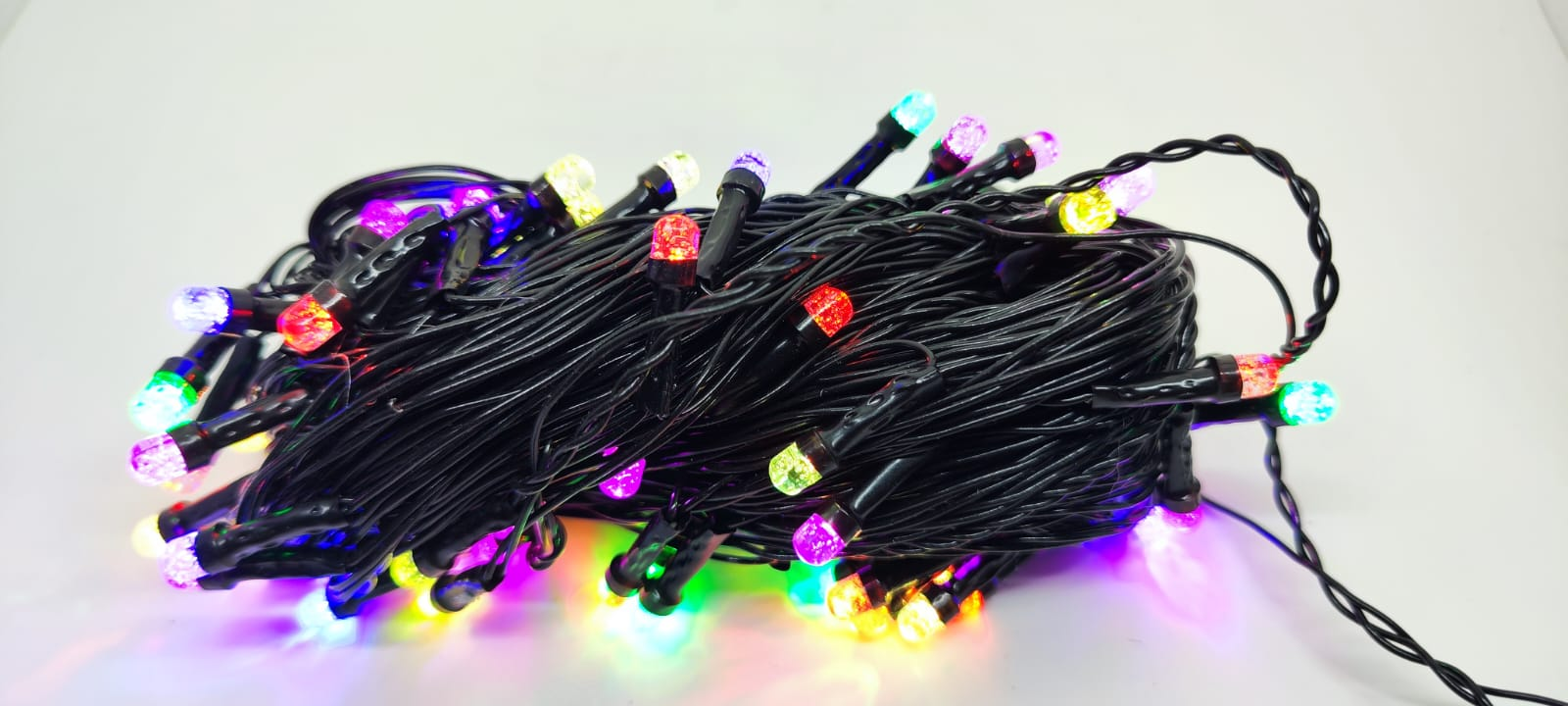 Multicolour Gel LED Ball Lights close-up, lit