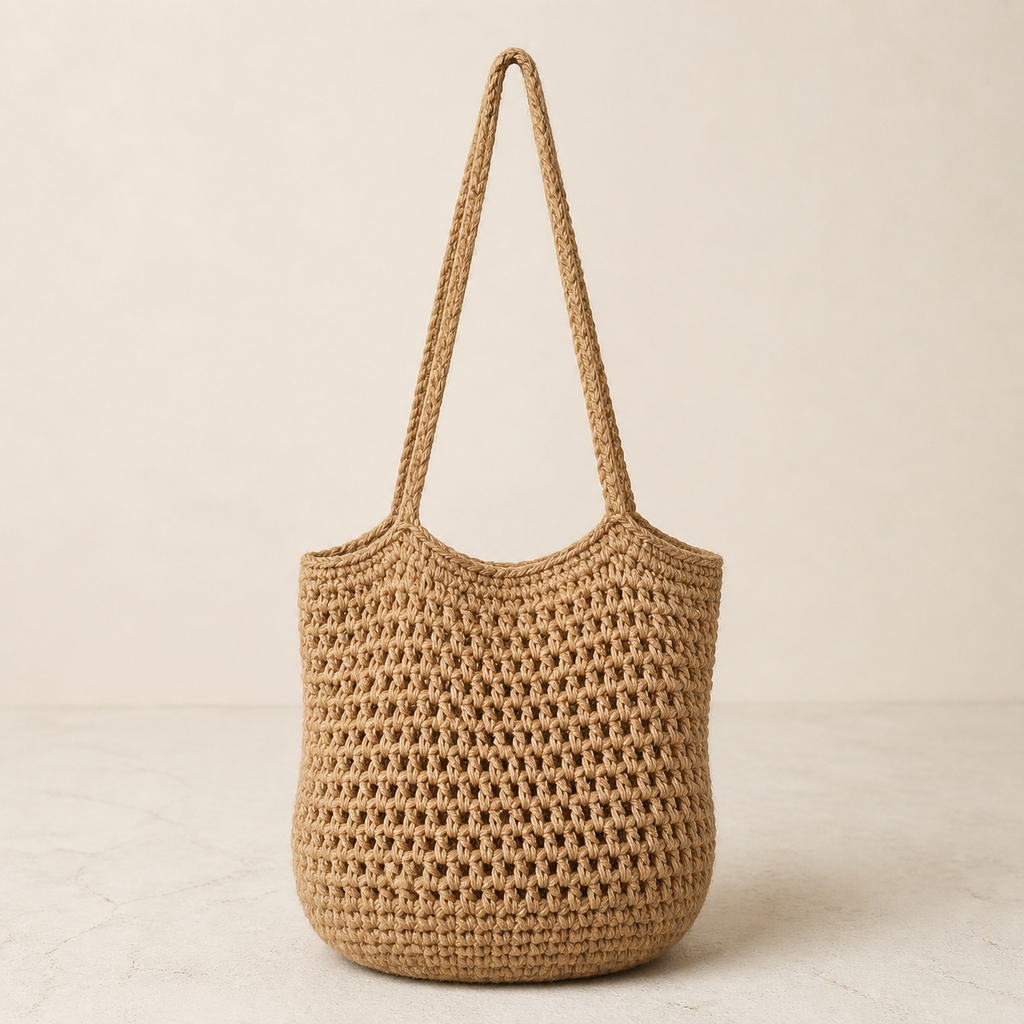 Natural beige handcrafted crochet carry bag