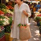 Crochet carry bag used for lightweight vegetables and groceries