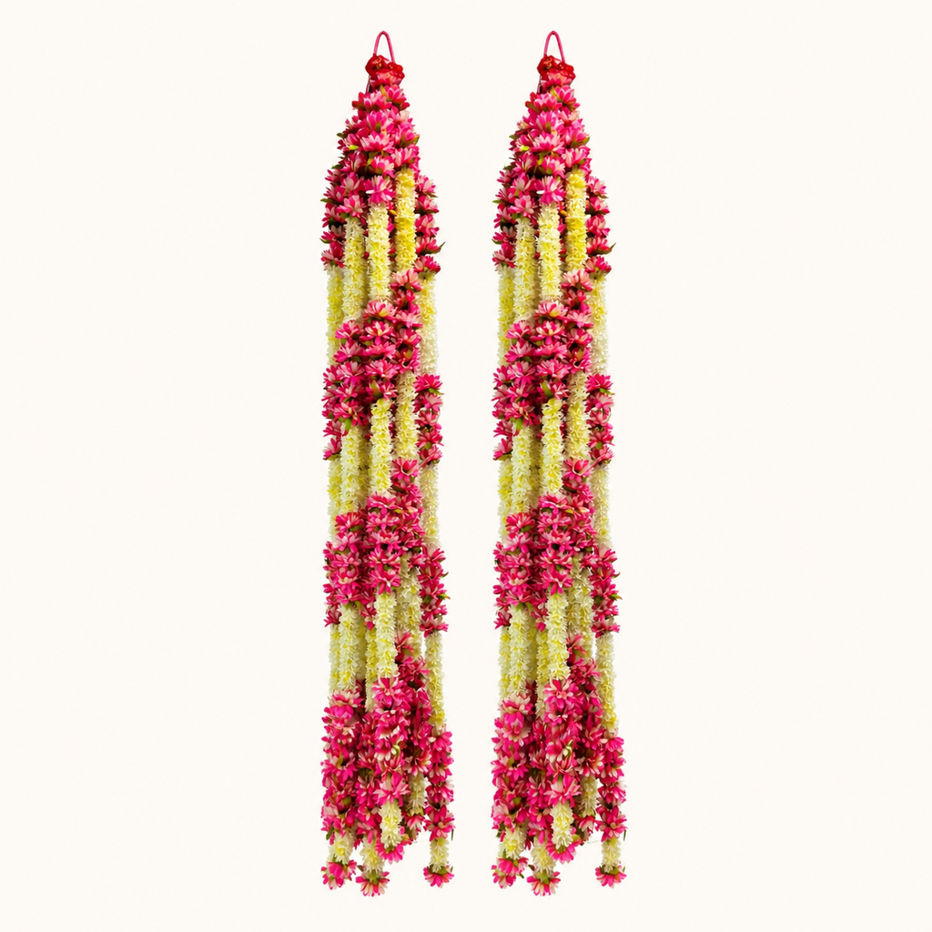 Pair of pink and cream artificial festive flower garlands, 6 feet long