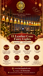 Leather cone fairy lights features: 15 cones, 8 modes, 3 AA batteries, 10 ft length, 18 cm spacing