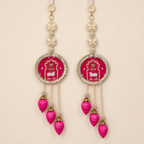 Full view of pink Lotus Butterfly Shubh Labh hanging set of two