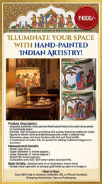 Hand-painted Indian artistry lampshade details and lifestyle view