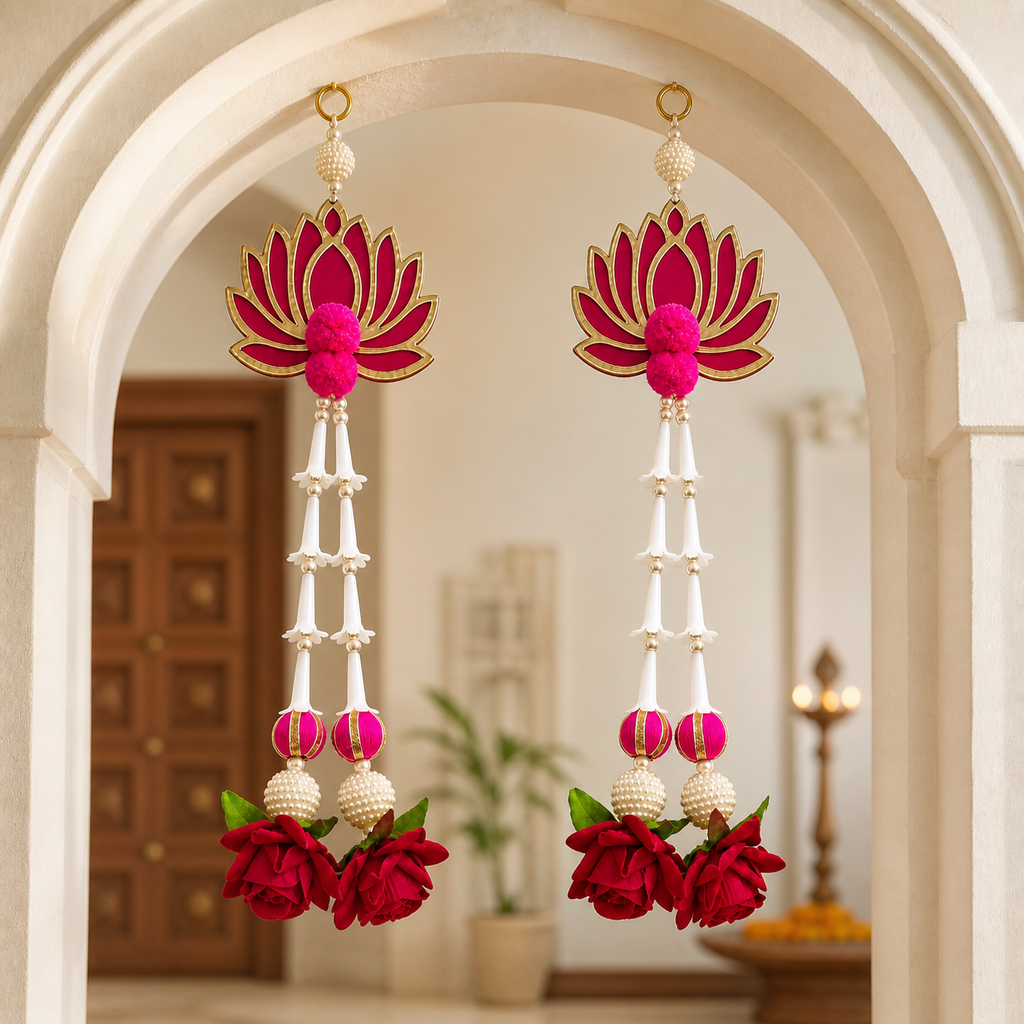 MDF lotus rajni gandha gulab hanging pair displayed in home décor