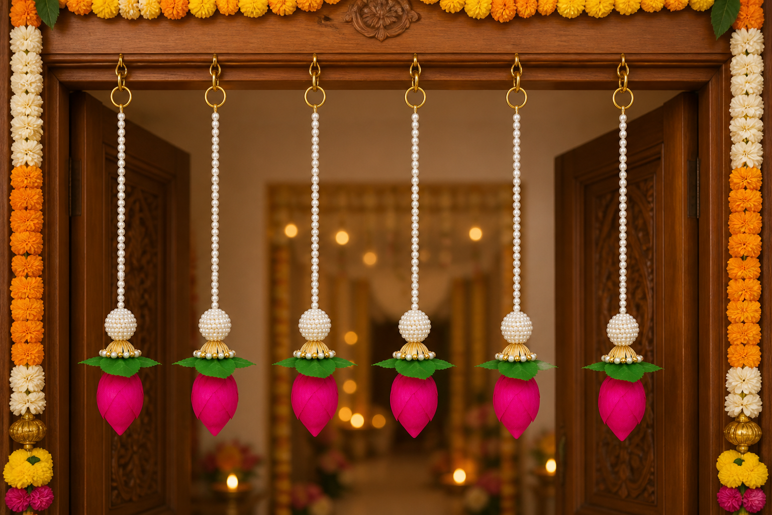 Pack of six Moti Lotus Toran string hangings