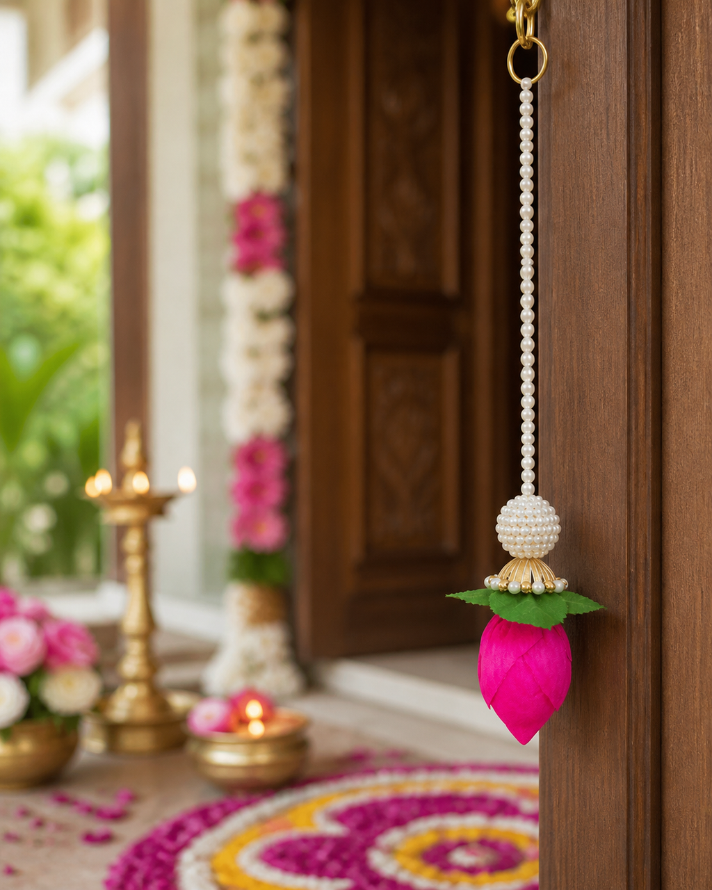 Moti Lotus Toran string hanging in wedding-home décor