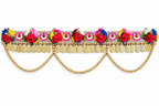 Multicolour rose toran with gold bead garland swags on white