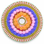 Pastel floral floor rangoli with one tea light on white