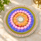 Pastel floral floor rangoli in a modern home