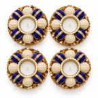 Set of four pearl and gold tea-light holders - blue