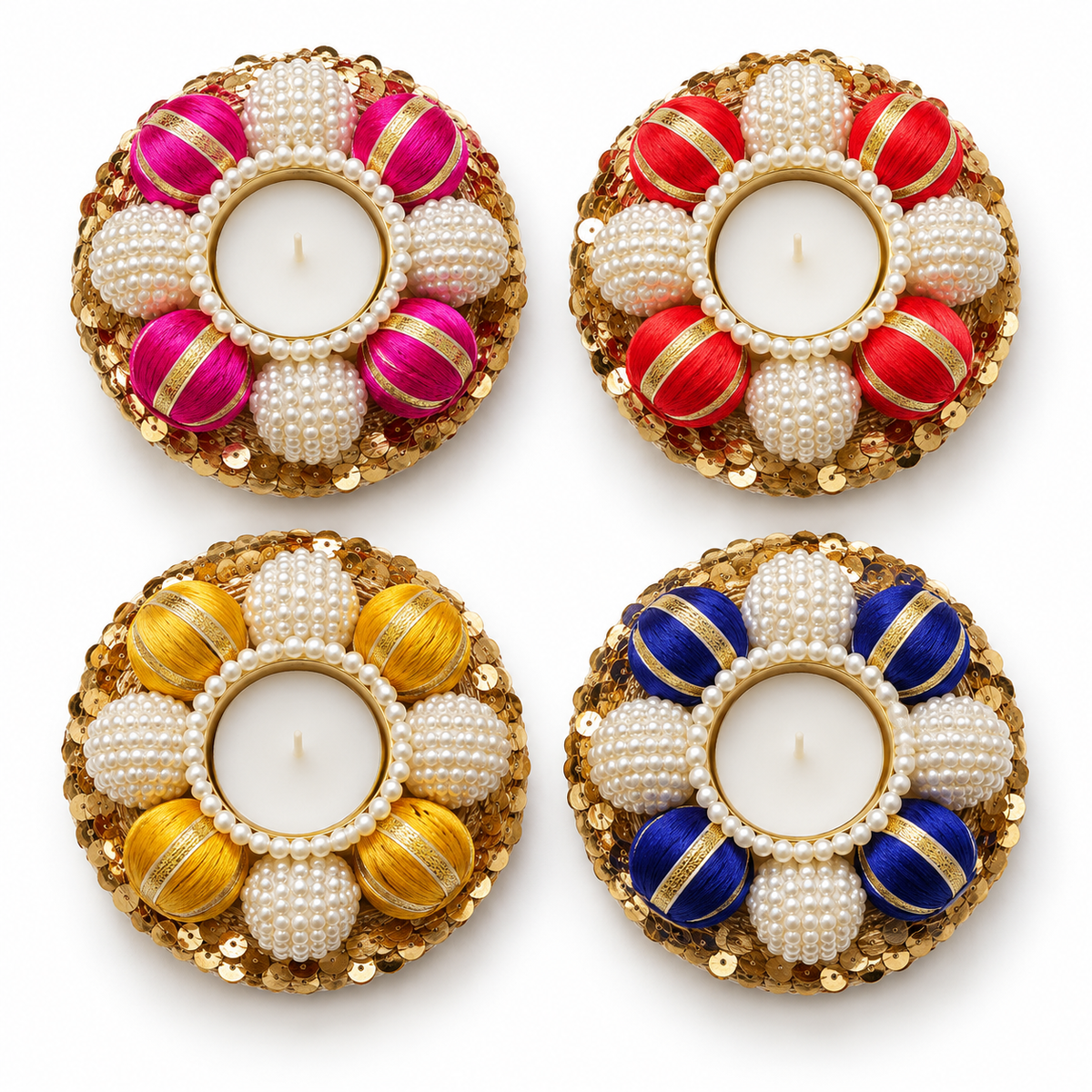 Set of four pearl and gold tea-light holders - mixed
