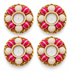 Set of four pearl and gold tea-light holders - pink