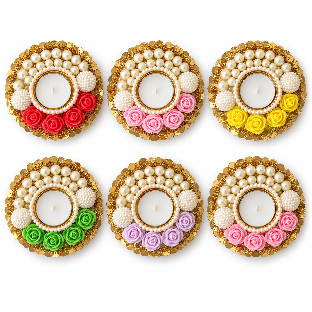 Pearl and rose tea-light holders pack of six - Mixed