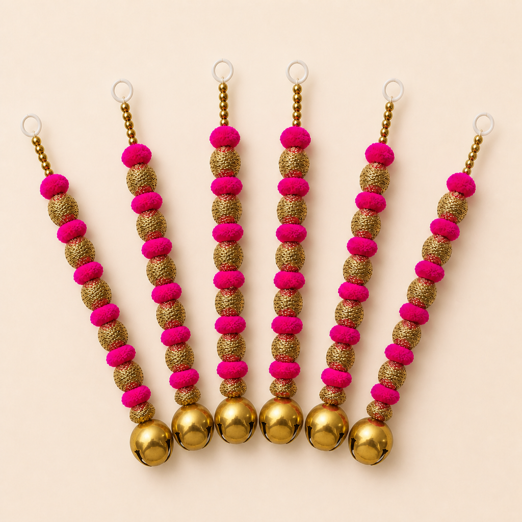 Six pink ghungroo hangings