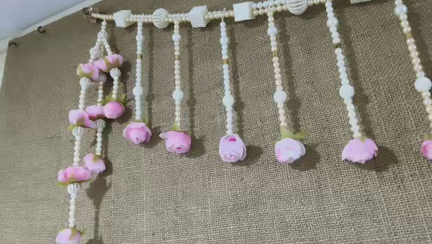 Pink Flower Moti Toran | Handcrafted Pearl Door Hanging