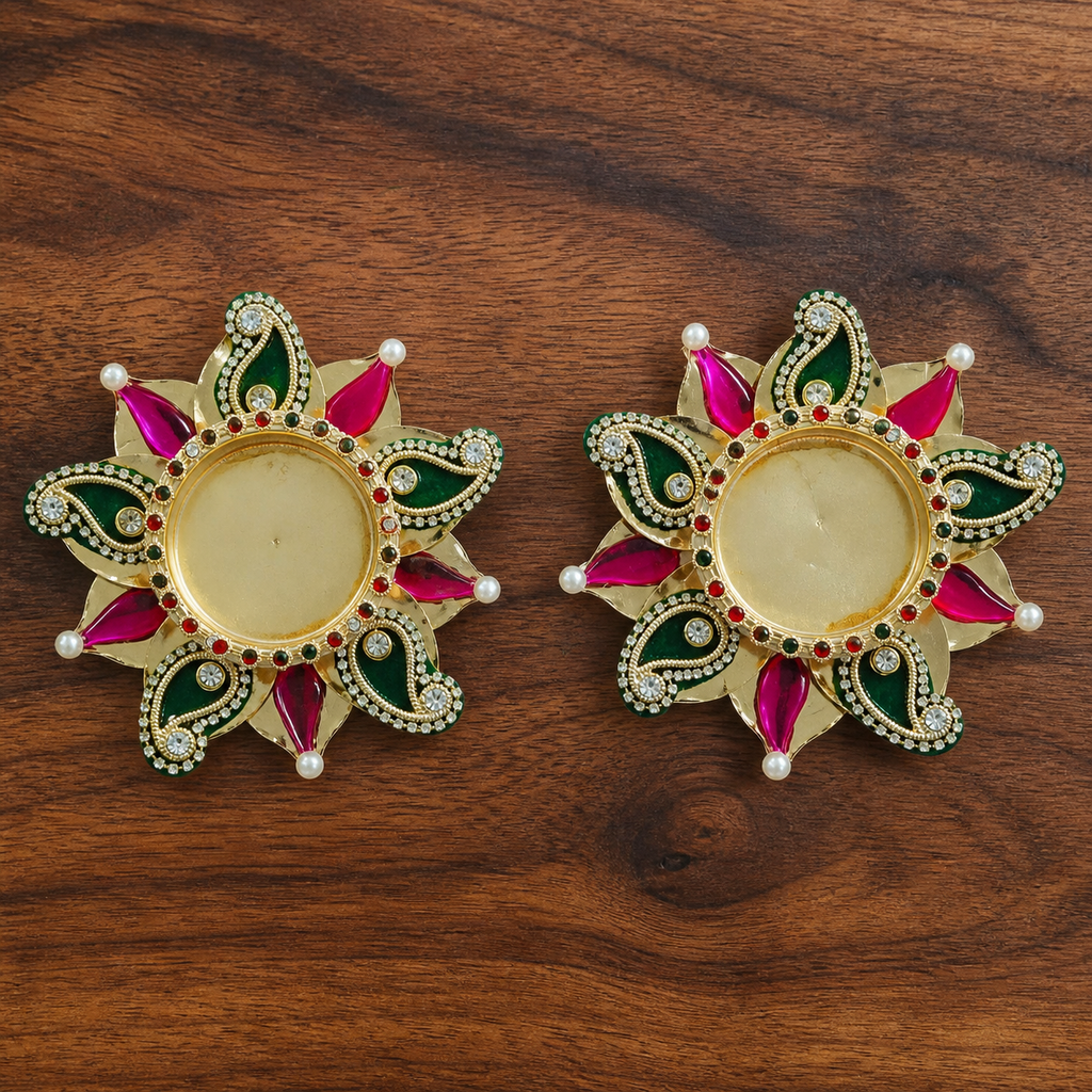 Top view of purple stone tea-light holder pair