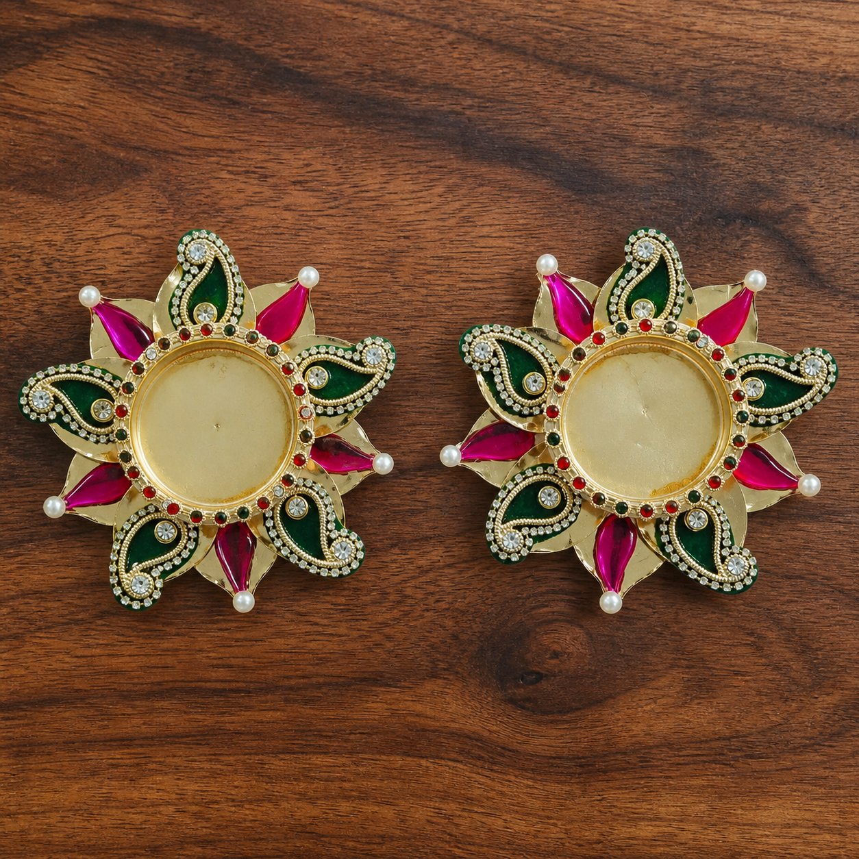 Top view of purple stone tea-light holder pair
