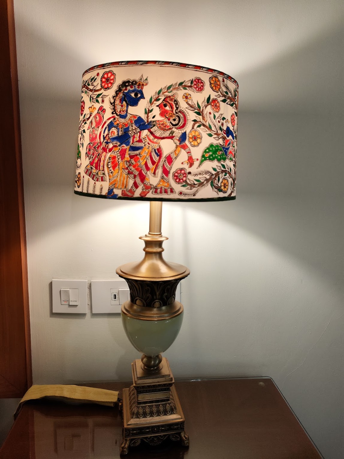 Hand-painted Radha Krishna folk art table lampshade