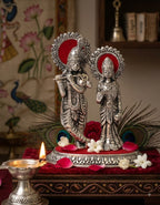 Radha Krishna Oval Frame Idol – Silver Finish