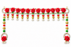 Red rose toran with gold beads and long side hangings on white