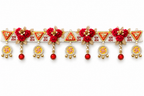 Red rose and gold Shubh Labh door toran on a white background
