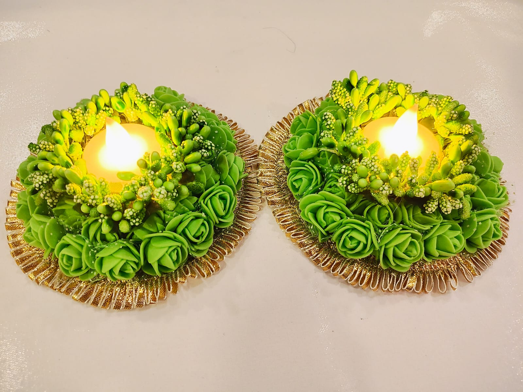 Rose Flower Tea Light Holder - Green