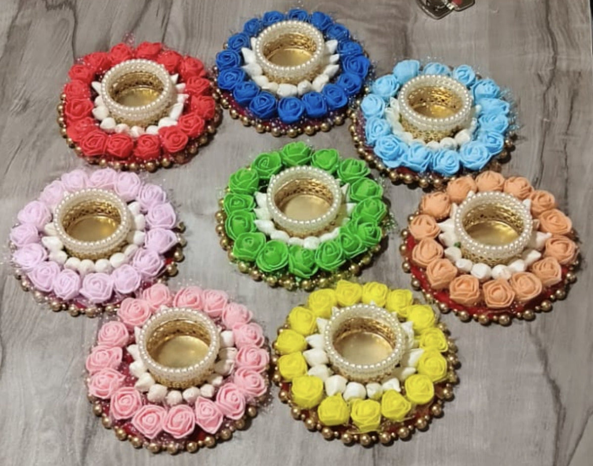 Set of 8 handmade rose tealight holders in assorted colours
