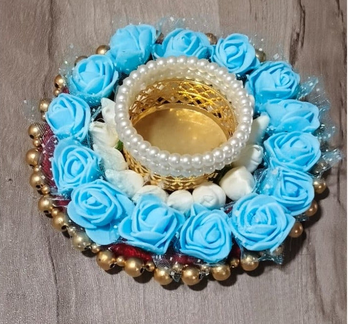 Sky blue rose tealight holder
