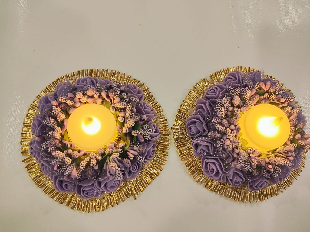 Rose Flower Tea Light Holder - Mauve