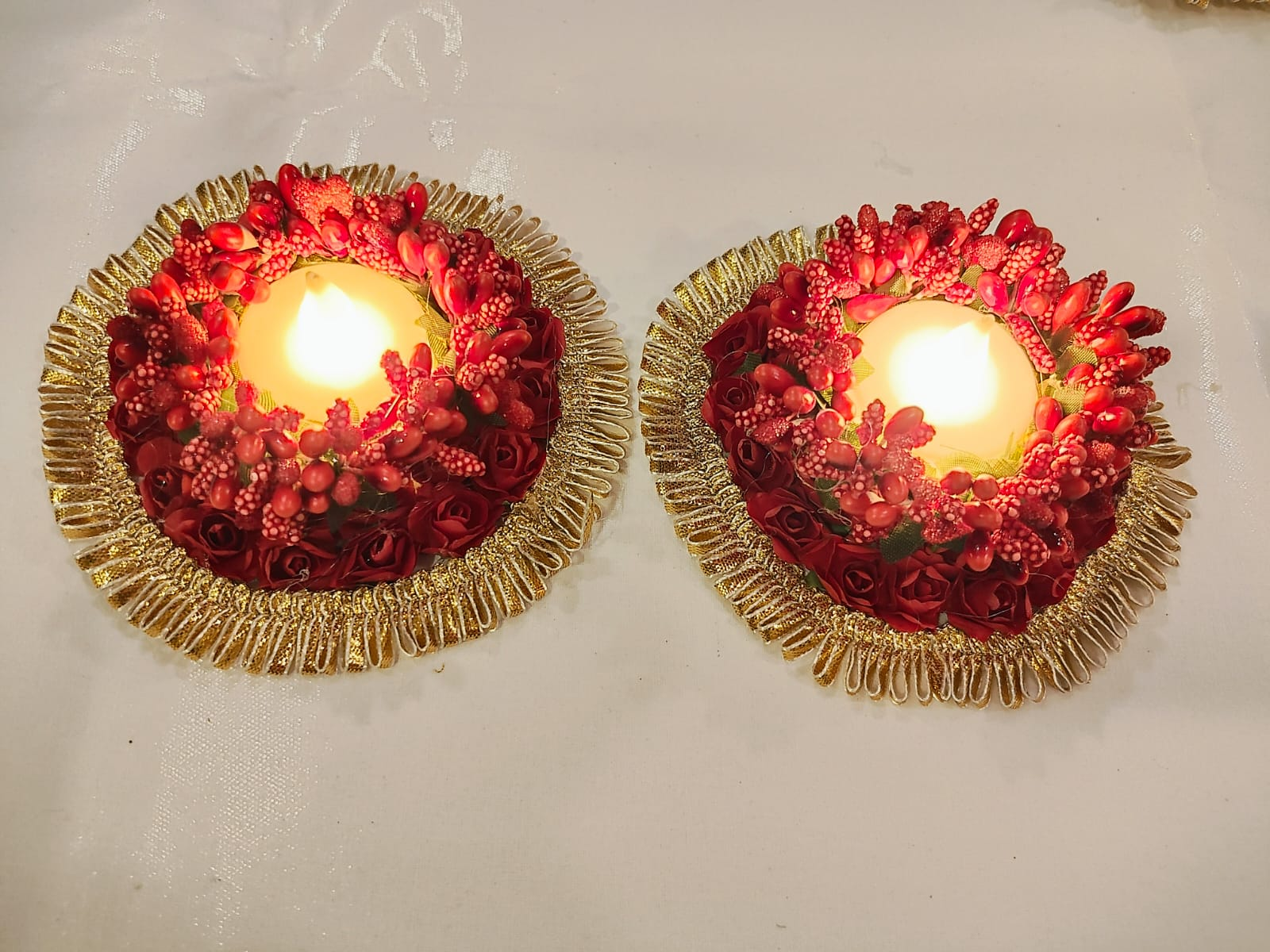 Rose Flower Tea Light Holder - Red