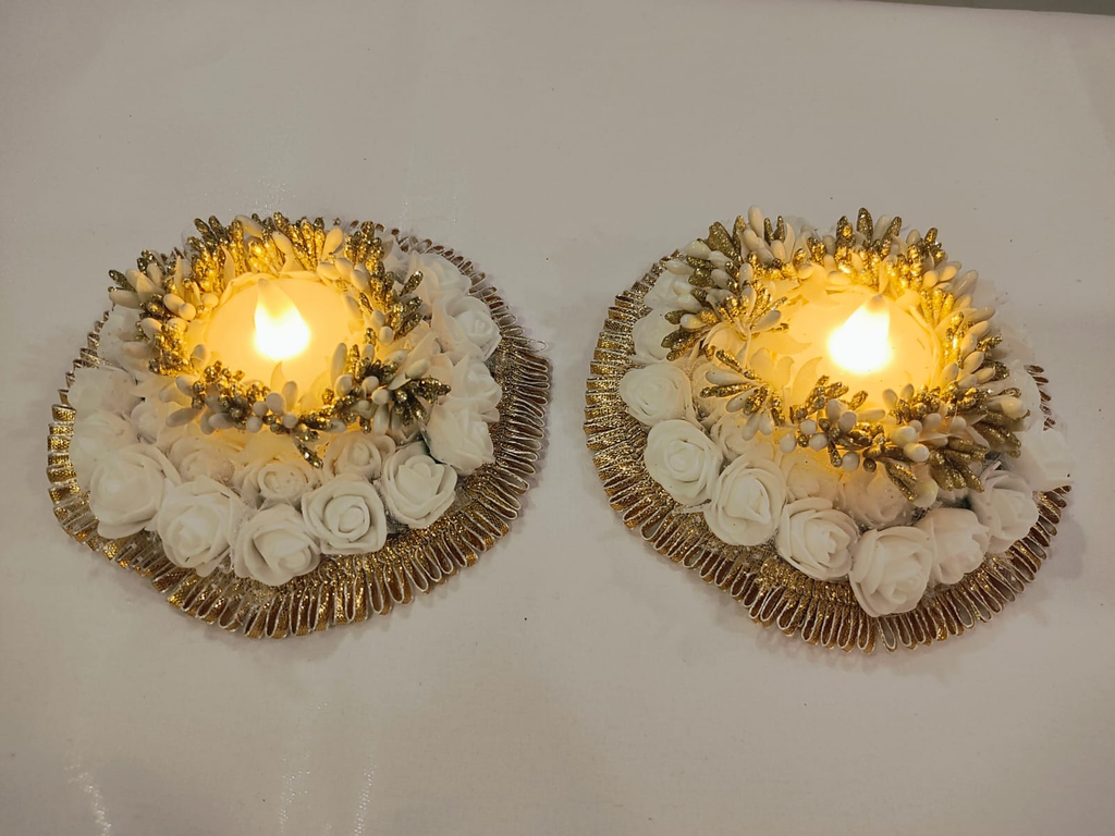 Rose Flower Tea Light Holder - White