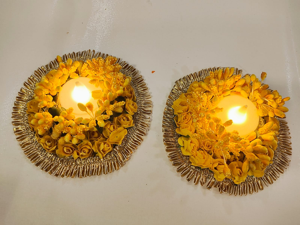 Rose Flower Tea Light Holder - Yellow
