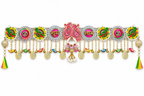 Shubh Labh parrot and pink peacock toran on a white background